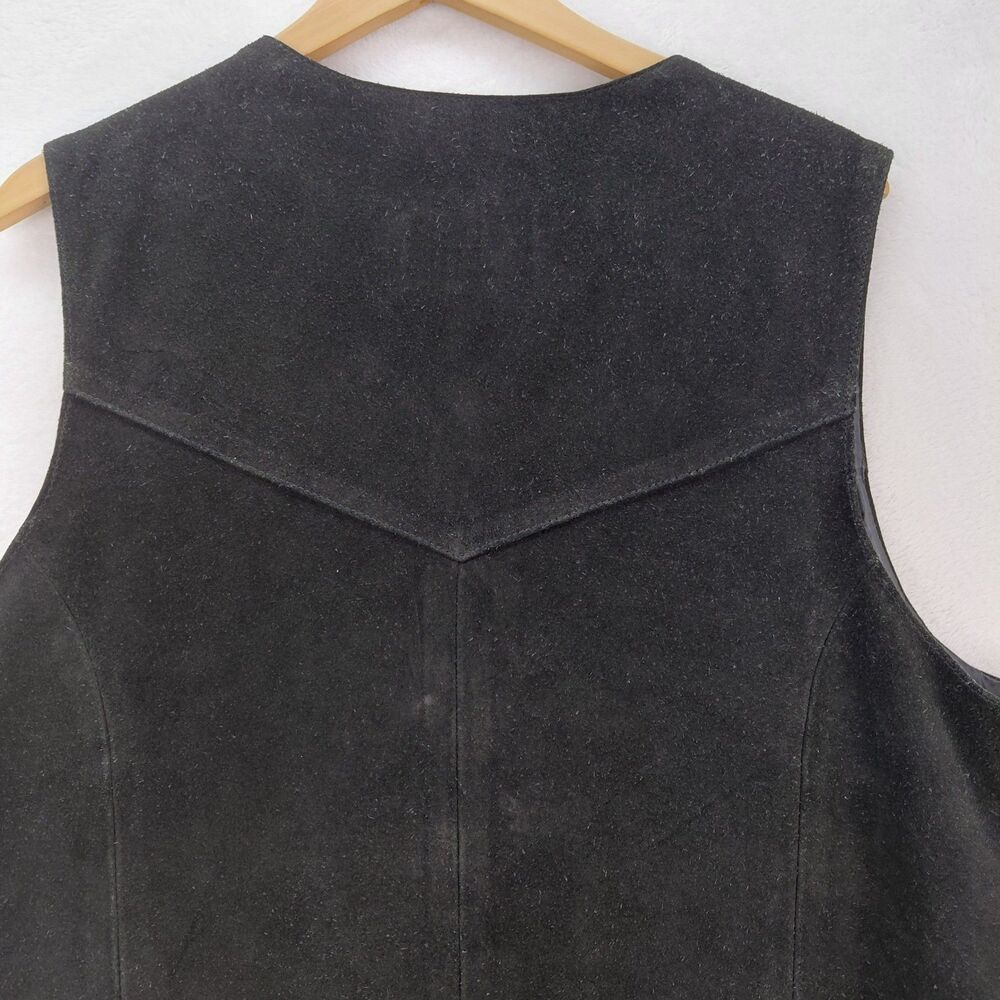 Saguaro West Roper Suede Vest Mens XL Black Leather Western Cowboy Biker VTG - Picture 9 of 10
